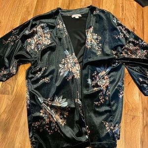 Loft black velvet floral kimono